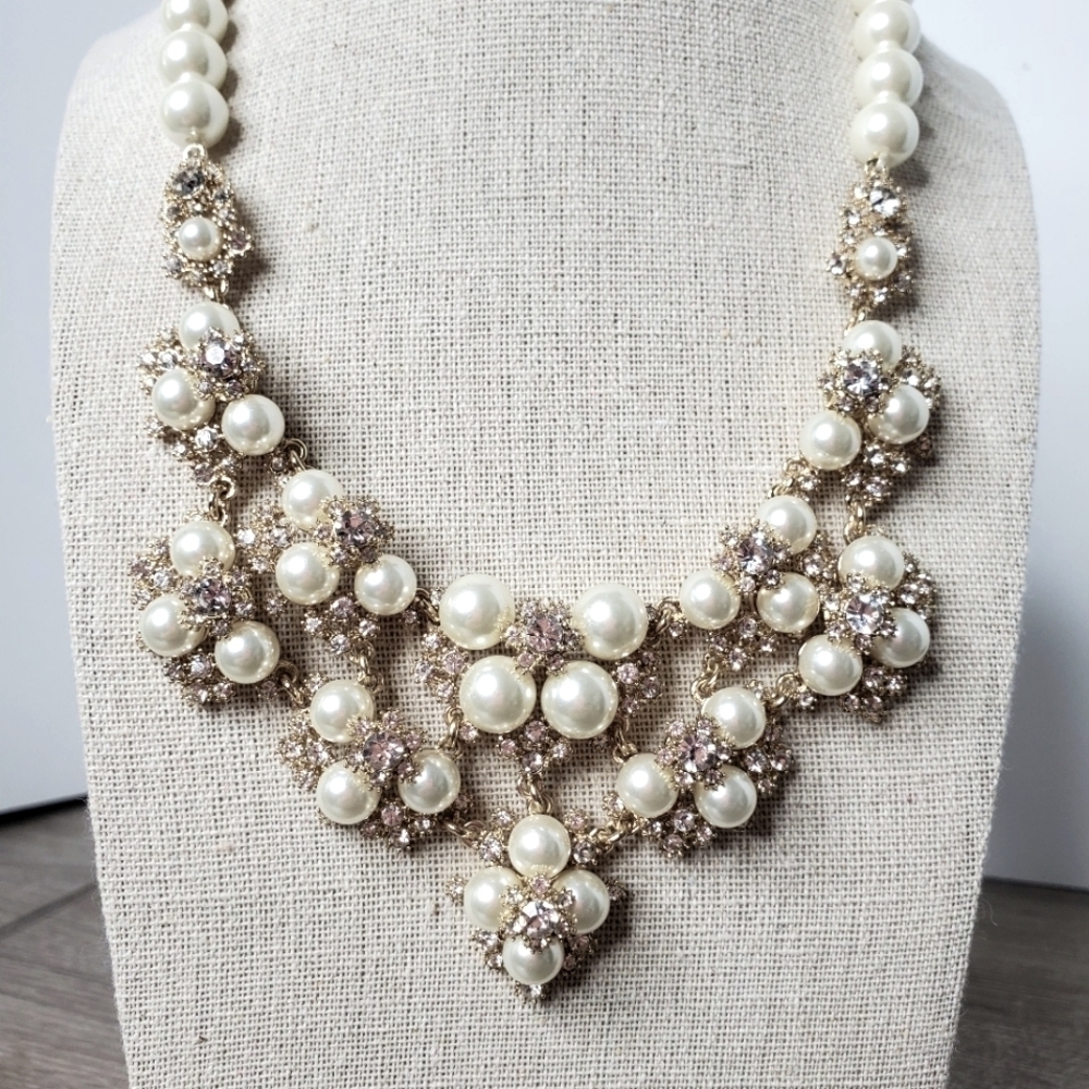 CHARTER CLUB GOLD WHITE‎ PEARLS RHINESTONES NECKLACE BIRTHDAY PARTY - Picture 4 of 11